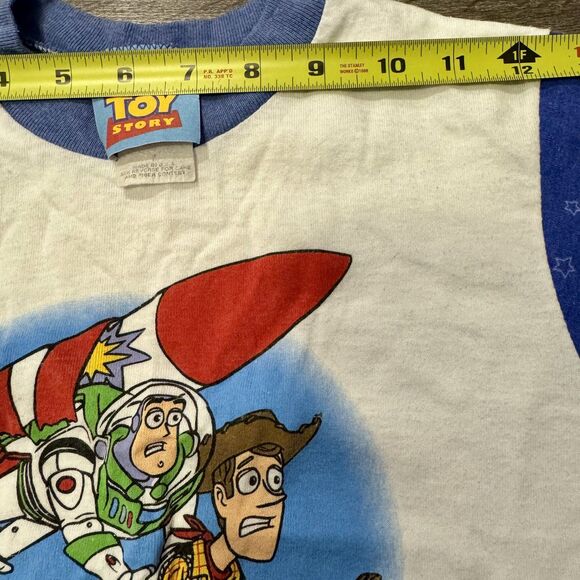 Vintage Disney Toy Story Shirt kids White Blue Buzz Woody RC Made USA 90s *READ* - Picture 9 of 12